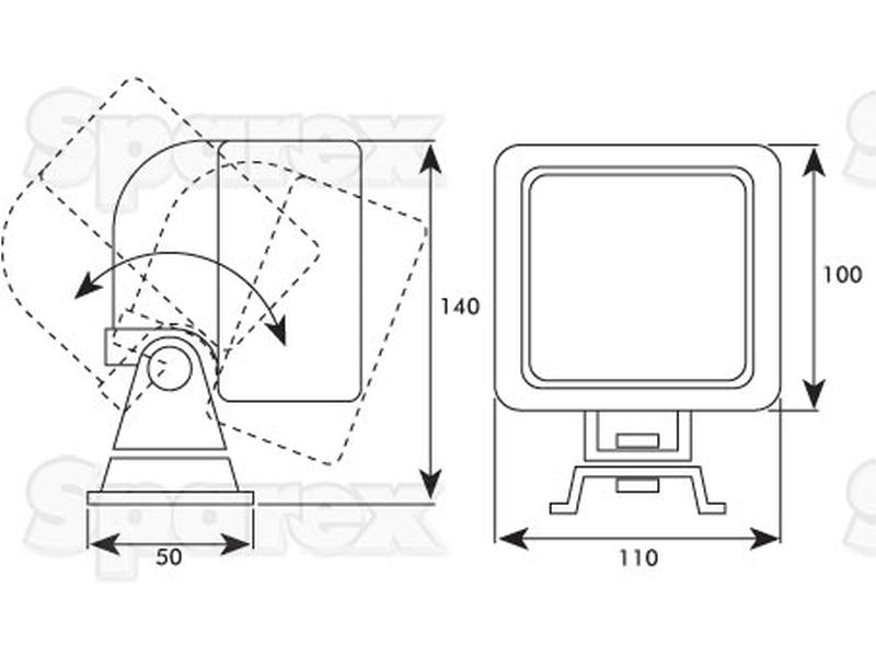 Square halogen work lamp 55watt